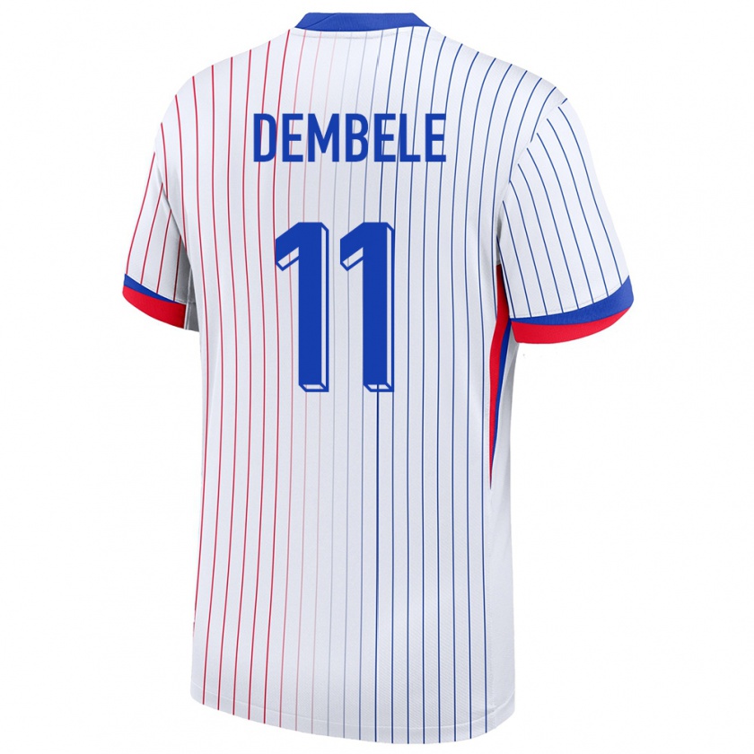 Kandiny Gyermek Franciaország Ousmane Dembele #11 Fehér Idegenbeli Jersey 24-26 Mez Póló Ing