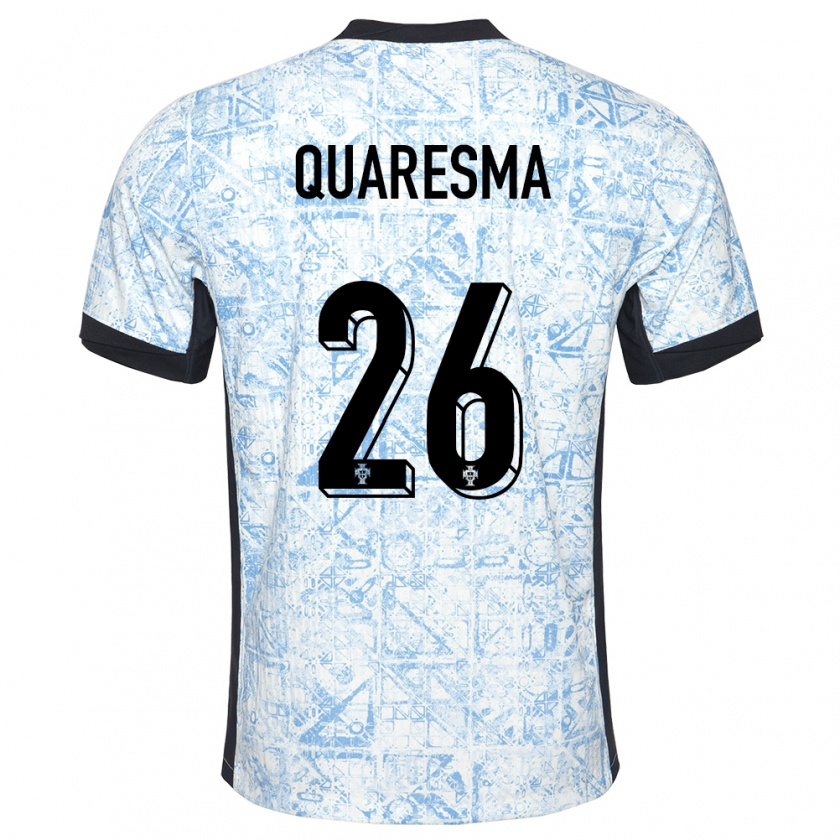 Kandiny Gyermek Portugália Eduardo Quaresma #26 Krémkék Idegenbeli Jersey 24-26 Mez Póló Ing