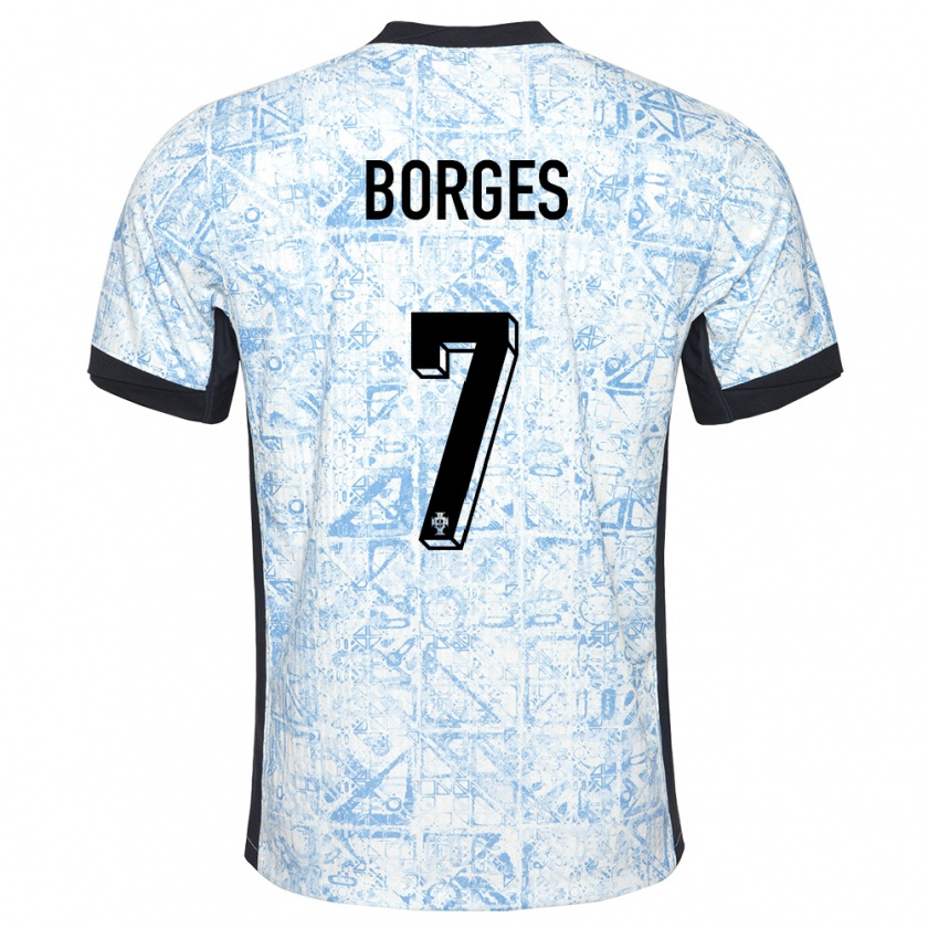 Kandiny Gyermek Portugália Carlos Borges #7 Krémkék Idegenbeli Jersey 24-26 Mez Póló Ing