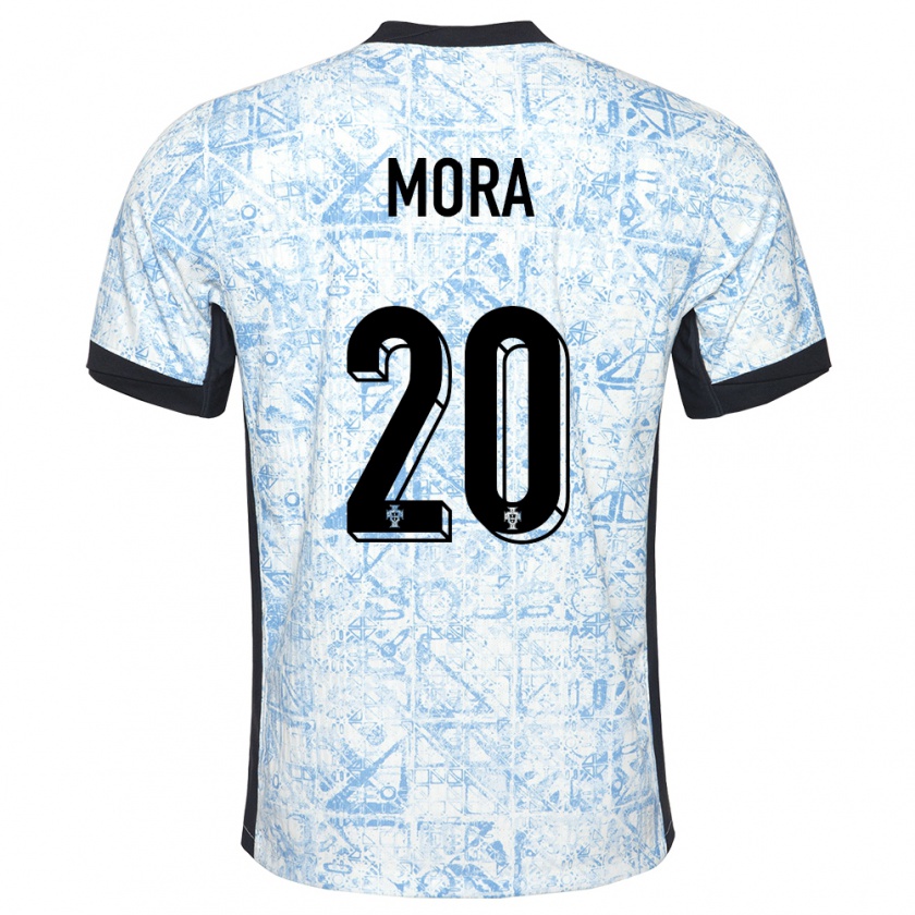 Kandiny Gyermek Portugália Rodrigo Mora #20 Krémkék Idegenbeli Jersey 24-26 Mez Póló Ing