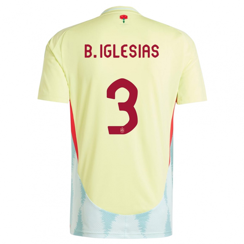 Kandiny Gyermek Spanyolország Borja Iglesias #3 Sárga Idegenbeli Jersey 24-26 Mez Póló Ing