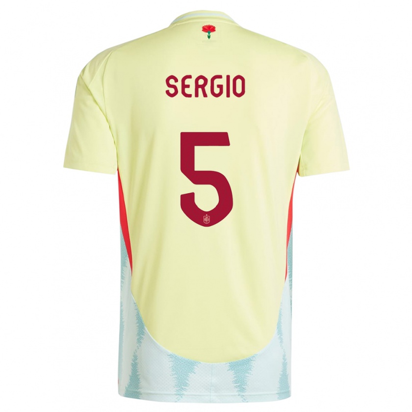 Kandiny Gyermek Spanyolország Sergio Busquets #5 Sárga Idegenbeli Jersey 24-26 Mez Póló Ing