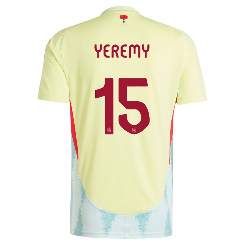 Kandiny Gyermek Spanyolország Yeremy Pino #15 Sárga Idegenbeli Jersey 24-26 Mez Póló Ing