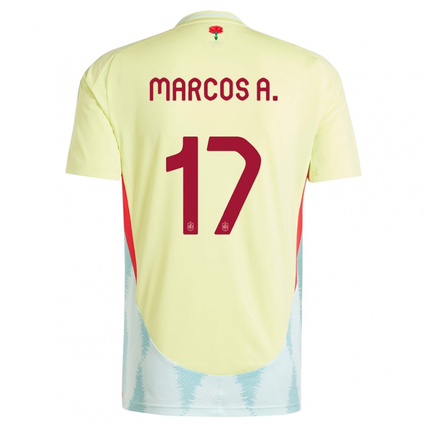 Kandiny Gyermek Spanyolország Marcos Alonso #17 Sárga Idegenbeli Jersey 24-26 Mez Póló Ing