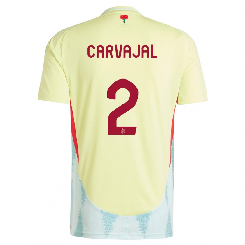 Kandiny Gyermek Spanyolország Daniel Carvajal #2 Sárga Idegenbeli Jersey 24-26 Mez Póló Ing