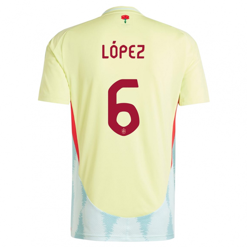 Kandiny Gyermek Spanyolország Maitane Lopez #6 Sárga Idegenbeli Jersey 24-26 Mez Póló Ing