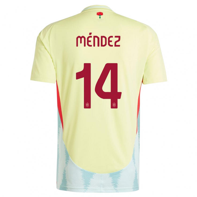 Kandiny Gyermek Spanyolország Maria Mendez #14 Sárga Idegenbeli Jersey 24-26 Mez Póló Ing