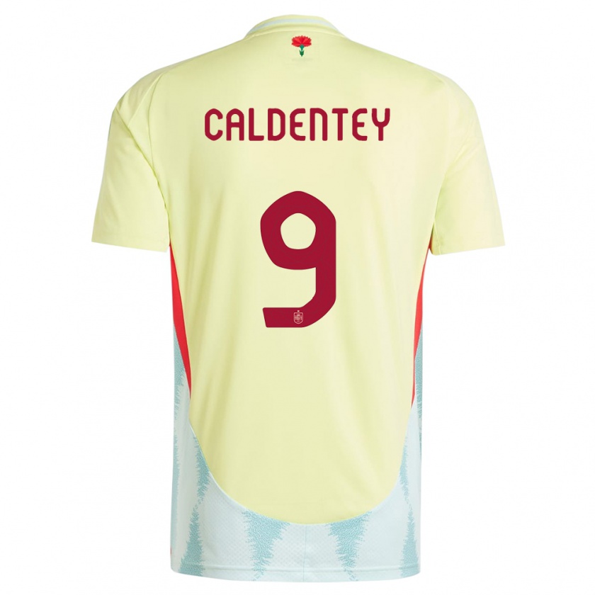 Kandiny Gyermek Spanyolország Mariona Caldentey #9 Sárga Idegenbeli Jersey 24-26 Mez Póló Ing