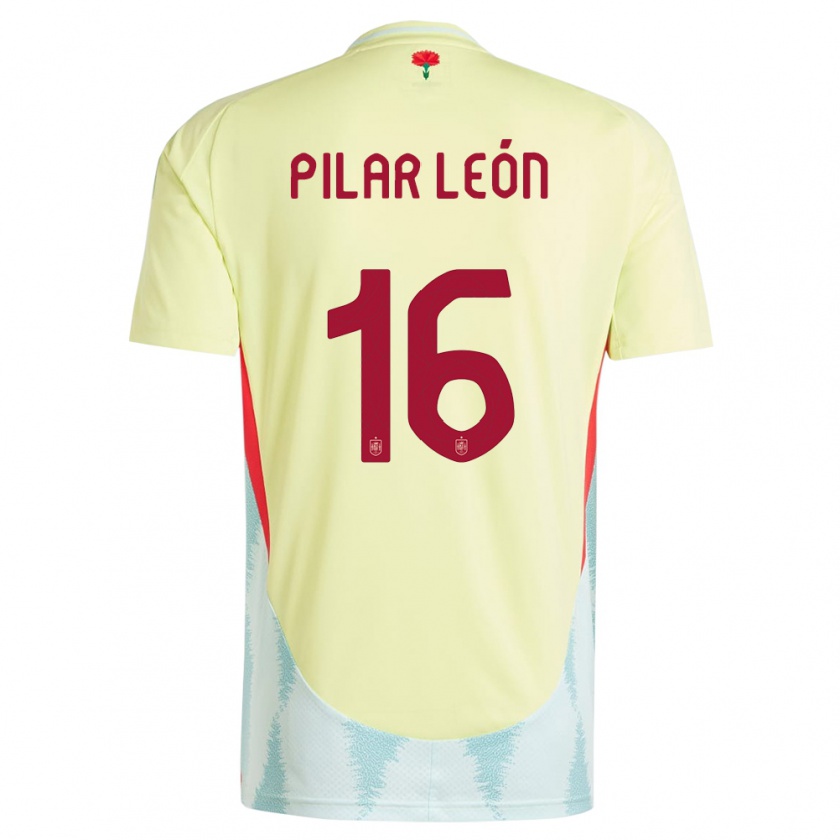 Kandiny Gyermek Spanyolország Maria Pilar Leon #16 Sárga Idegenbeli Jersey 24-26 Mez Póló Ing