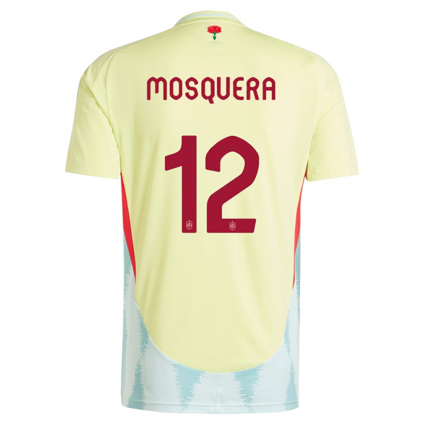 Kandiny Gyermek Spanyolország Cristian Mosquera #12 Sárga Idegenbeli Jersey 24-26 Mez Póló Ing