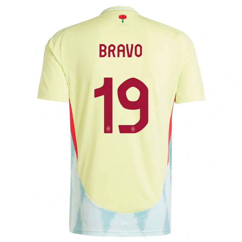 Kandiny Gyermek Spanyolország Iker Bravo #19 Sárga Idegenbeli Jersey 24-26 Mez Póló Ing