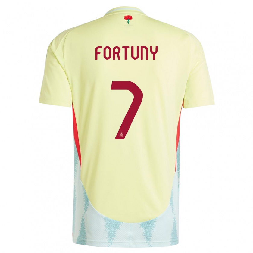 Kandiny Gyermek Spanyolország Pol Fortuny #7 Sárga Idegenbeli Jersey 24-26 Mez Póló Ing