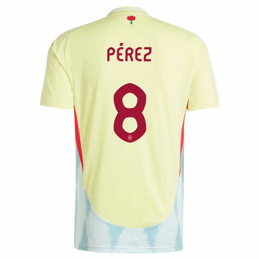 Kandiny Gyermek Spanyolország Dani Perez #8 Sárga Idegenbeli Jersey 24-26 Mez Póló Ing