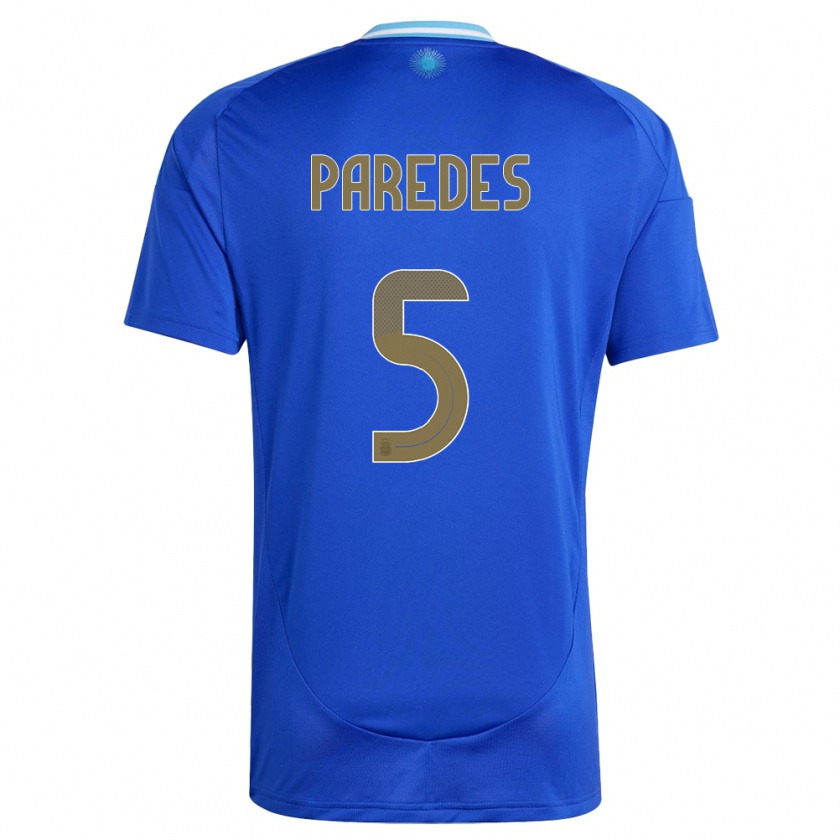 Kandiny Gyermek Argentína Leandro Paredes #5 Kék Idegenbeli Jersey 24-26 Mez Póló Ing