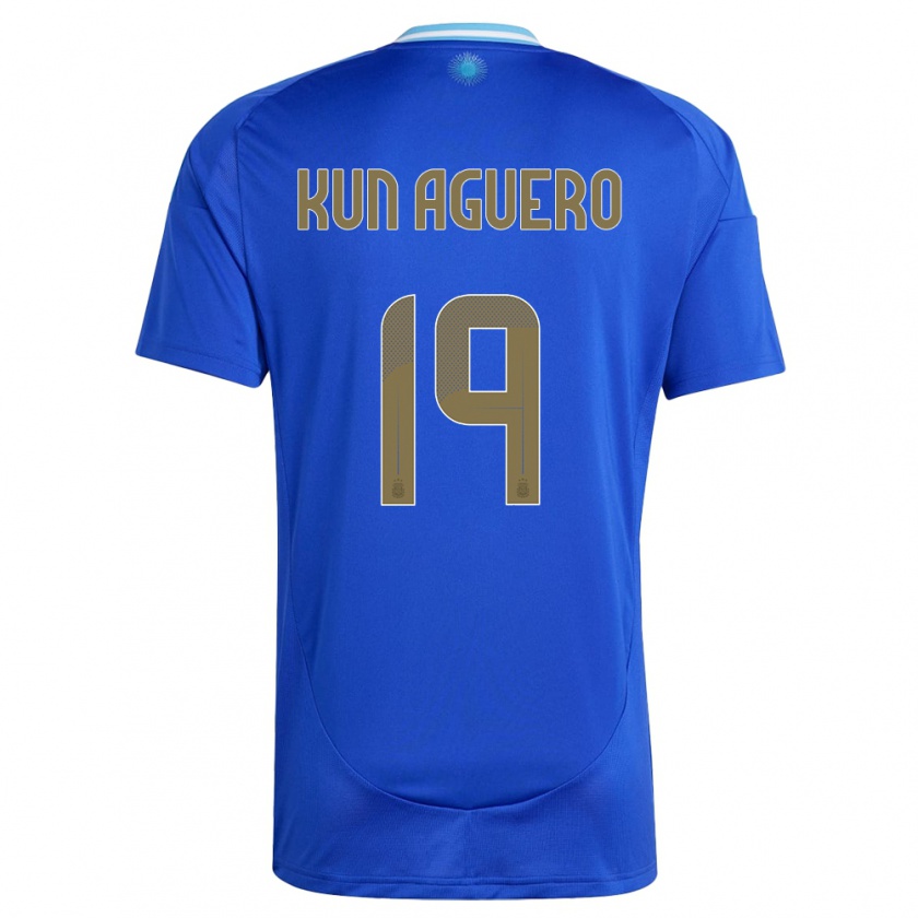 Kandiny Gyermek Argentína Sergio Aguero #19 Kék Idegenbeli Jersey 24-26 Mez Póló Ing