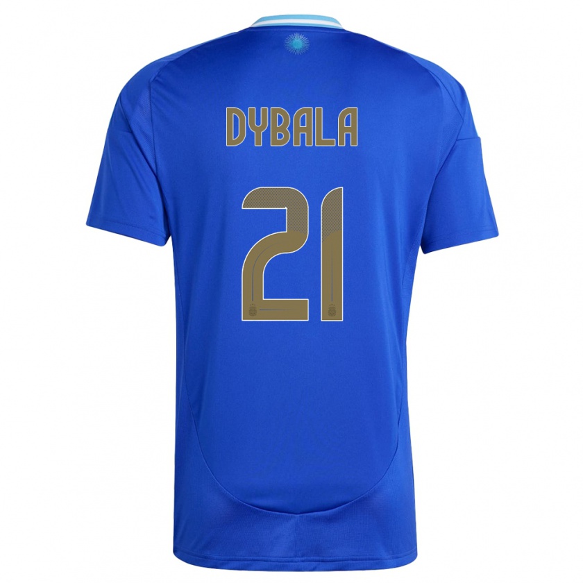 Kandiny Gyermek Argentína Paulo Dybala #21 Kék Idegenbeli Jersey 24-26 Mez Póló Ing