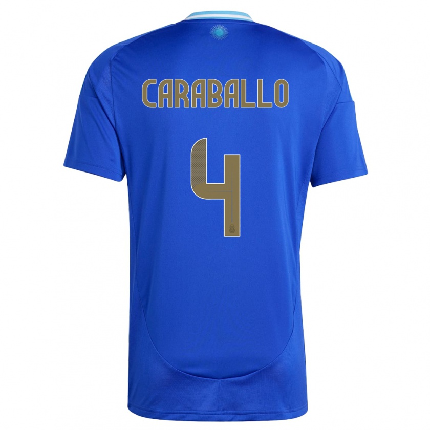 Kandiny Gyermek Argentína Brian Caraballo #4 Kék Idegenbeli Jersey 24-26 Mez Póló Ing