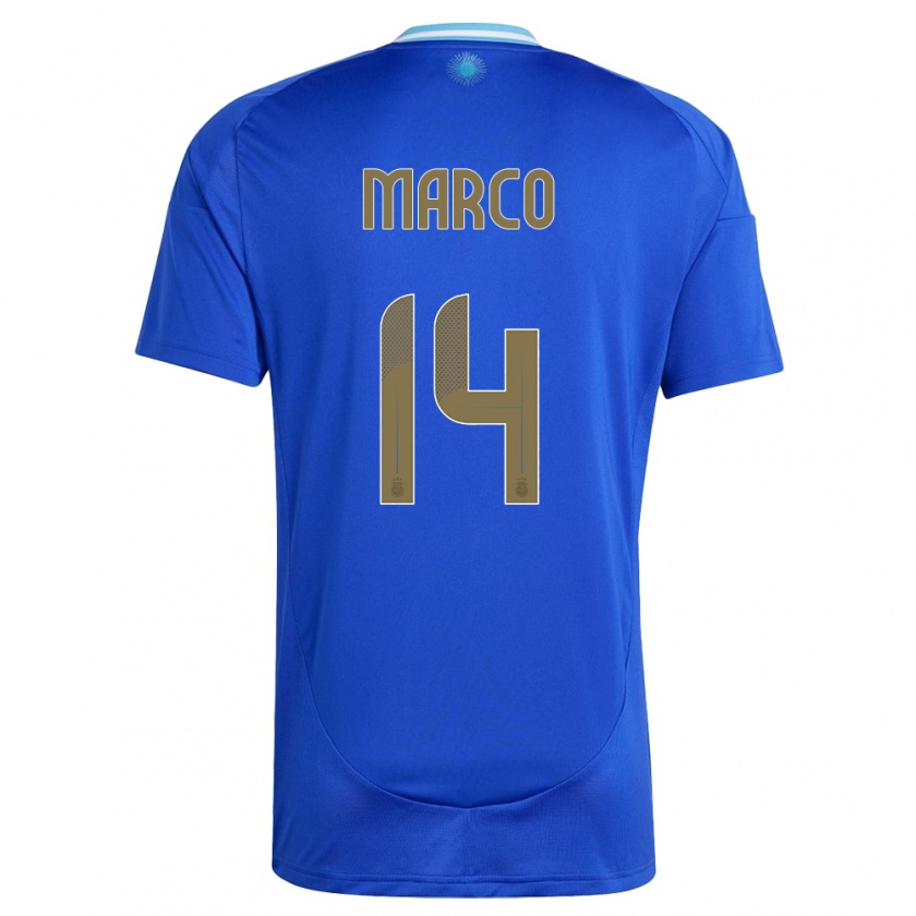 Kandiny Gyermek Argentína Francisco Marco #14 Kék Idegenbeli Jersey 24-26 Mez Póló Ing