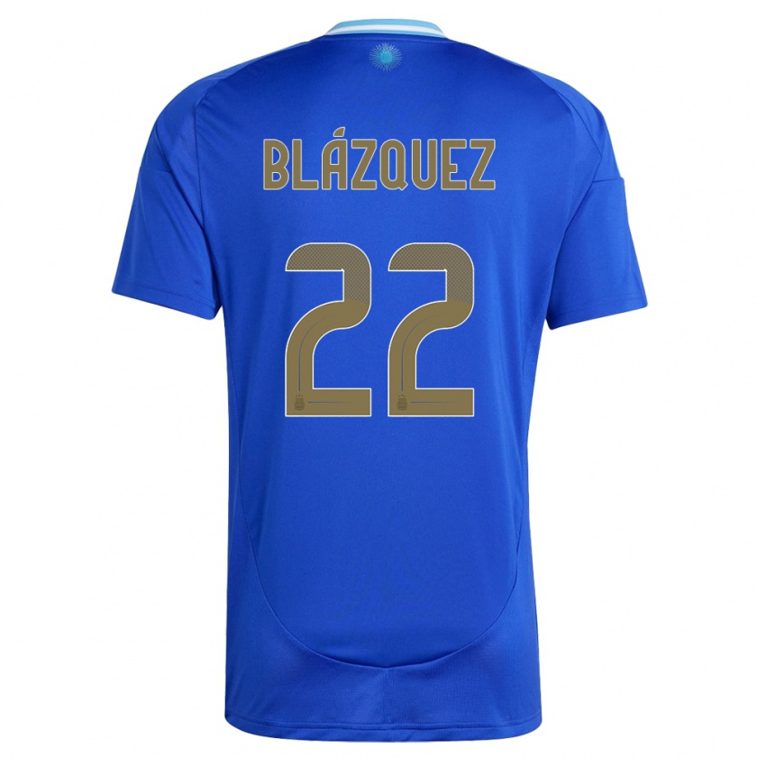 Kandiny Gyermek Argentína Joaquin Blazquez #22 Kék Idegenbeli Jersey 24-26 Mez Póló Ing