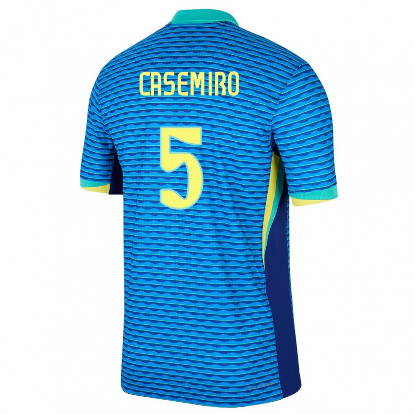 Kandiny Gyermek Brazília Casemiro #5 Kék Idegenbeli Jersey 24-26 Mez Póló Ing