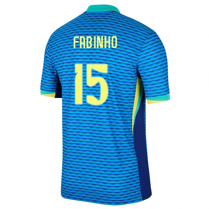 Kandiny Gyermek Brazília Fabinho #15 Kék Idegenbeli Jersey 24-26 Mez Póló Ing