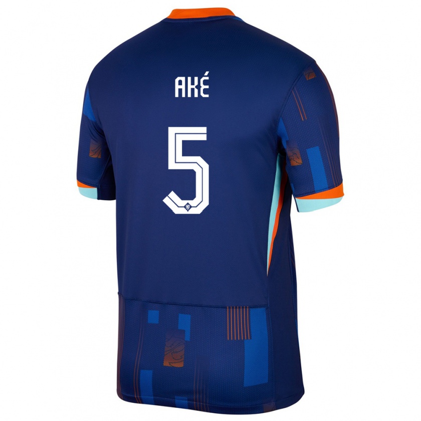 Kandiny Gyermek Hollandia Nathan Ake #5 Kék Idegenbeli Jersey 24-26 Mez Póló Ing