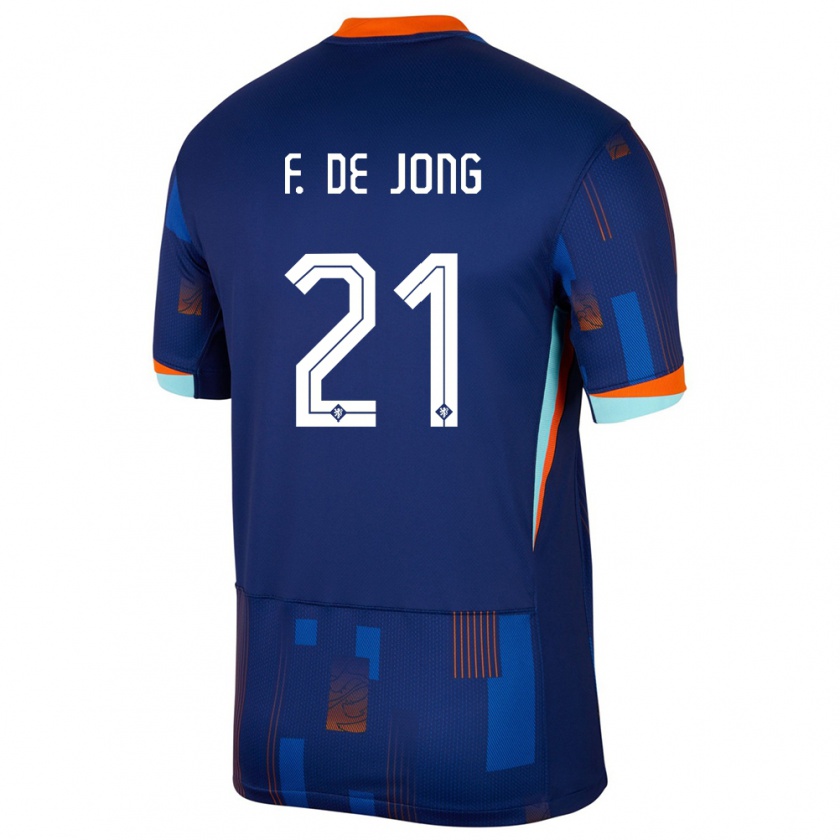 Kandiny Gyermek Hollandia Frenkie De Jong #21 Kék Idegenbeli Jersey 24-26 Mez Póló Ing