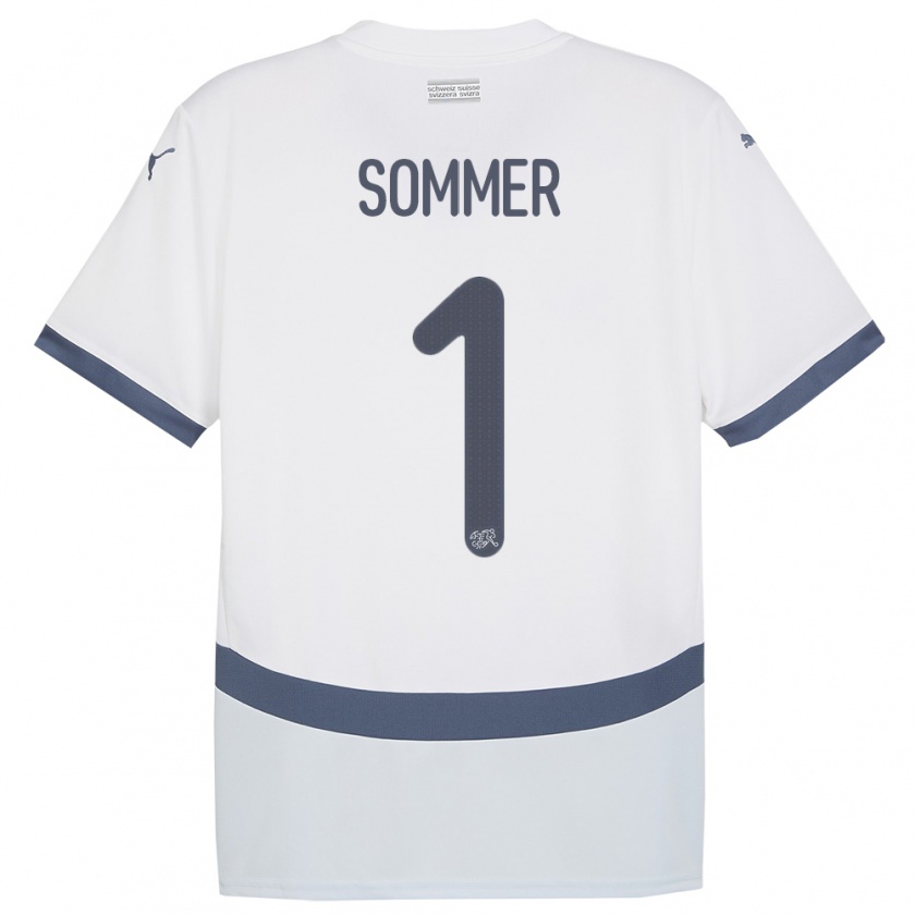 Kandiny Gyermek Svájc Yann Sommer #1 Fehér Idegenbeli Jersey 24-26 Mez Póló Ing