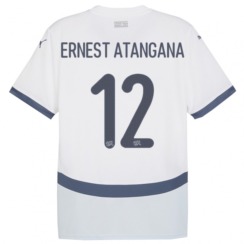 Kandiny Gyermek Svájc Brian Ernest Atangana #12 Fehér Idegenbeli Jersey 24-26 Mez Póló Ing