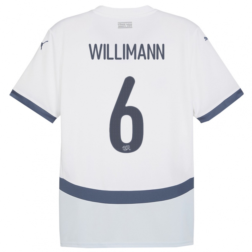 Kandiny Gyermek Svájc Mauricio Willimann #6 Fehér Idegenbeli Jersey 24-26 Mez Póló Ing