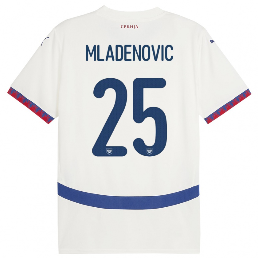 Kandiny Gyermek Szerbia Filip Mladenovic #25 Fehér Idegenbeli Jersey 24-26 Mez Póló Ing