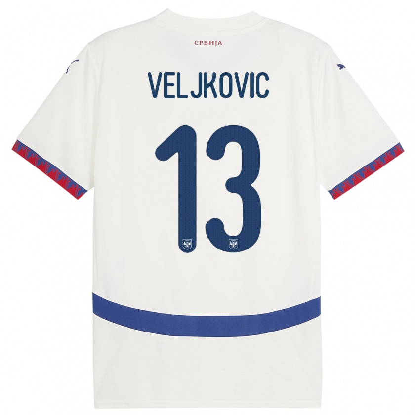 Kandiny Gyermek Szerbia Milos Veljkovic #13 Fehér Idegenbeli Jersey 24-26 Mez Póló Ing