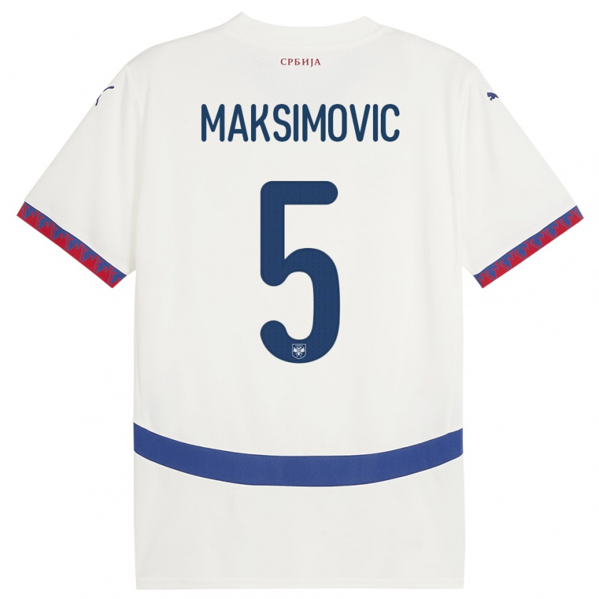 Kandiny Gyermek Szerbia Nemanja Maksimovic #5 Fehér Idegenbeli Jersey 24-26 Mez Póló Ing