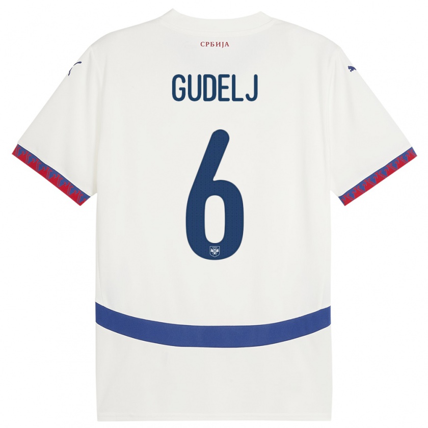 Kandiny Gyermek Szerbia Nemanja Gudelj #6 Fehér Idegenbeli Jersey 24-26 Mez Póló Ing