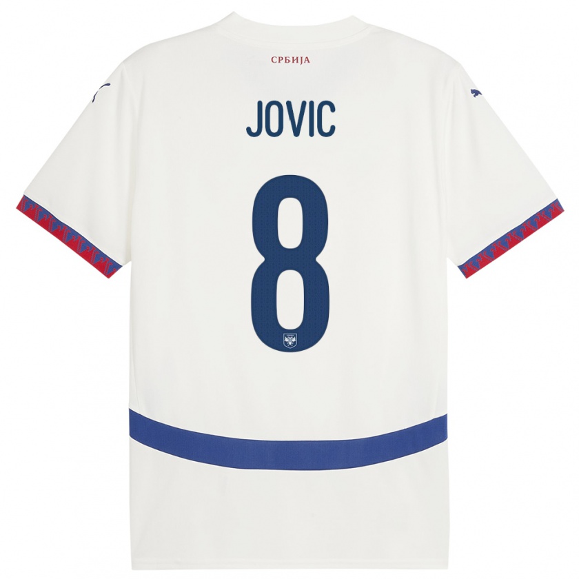 Kandiny Gyermek Szerbia Luka Jovic #8 Fehér Idegenbeli Jersey 24-26 Mez Póló Ing