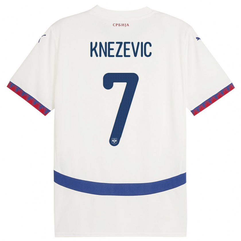 Kandiny Gyermek Szerbia Nikola Knezevic #7 Fehér Idegenbeli Jersey 24-26 Mez Póló Ing