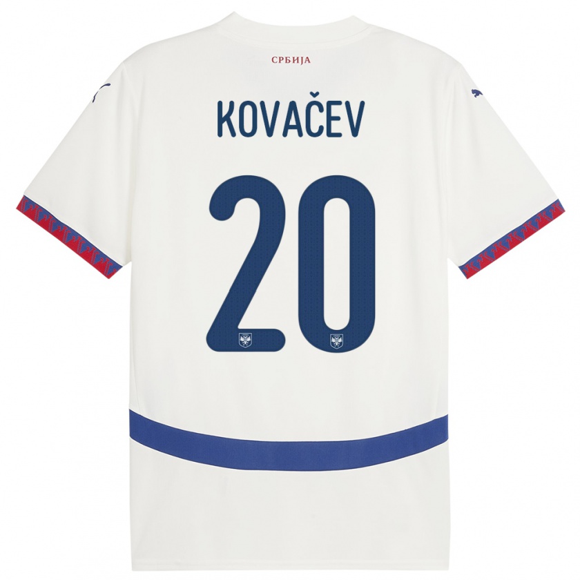 Kandiny Gyermek Szerbia Milan Kovacev #20 Fehér Idegenbeli Jersey 24-26 Mez Póló Ing