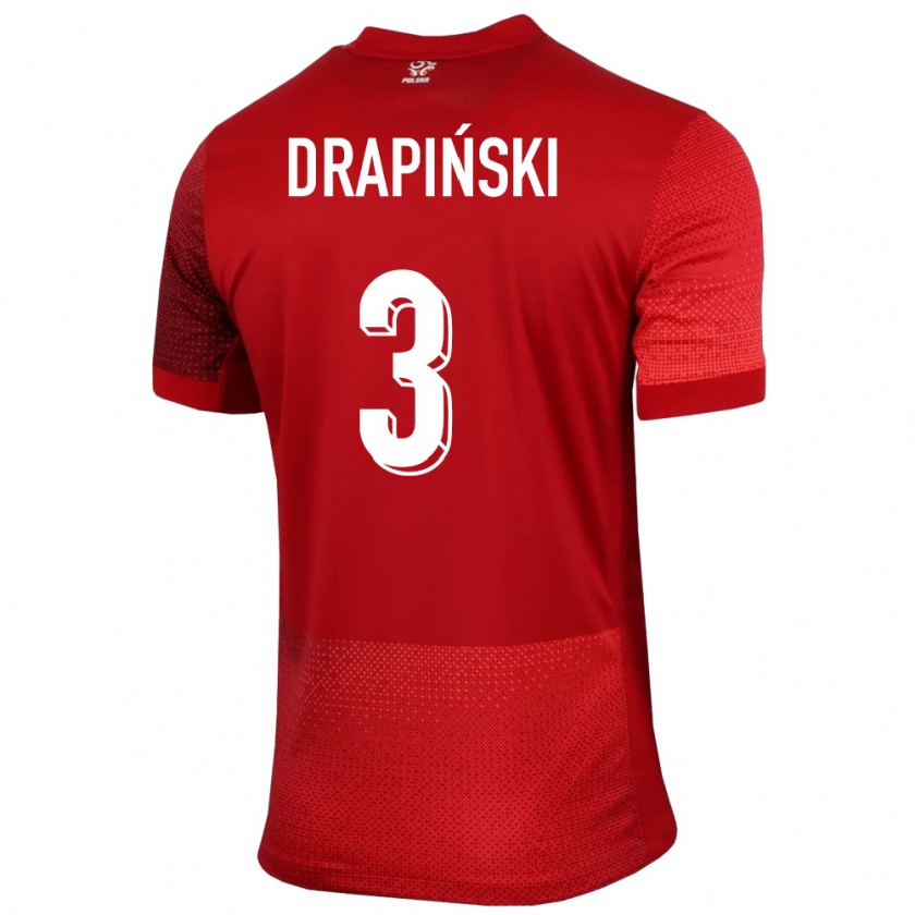 Kandiny Gyermek Lengyelország Igor Drapinski #3 Piros Idegenbeli Jersey 24-26 Mez Póló Ing