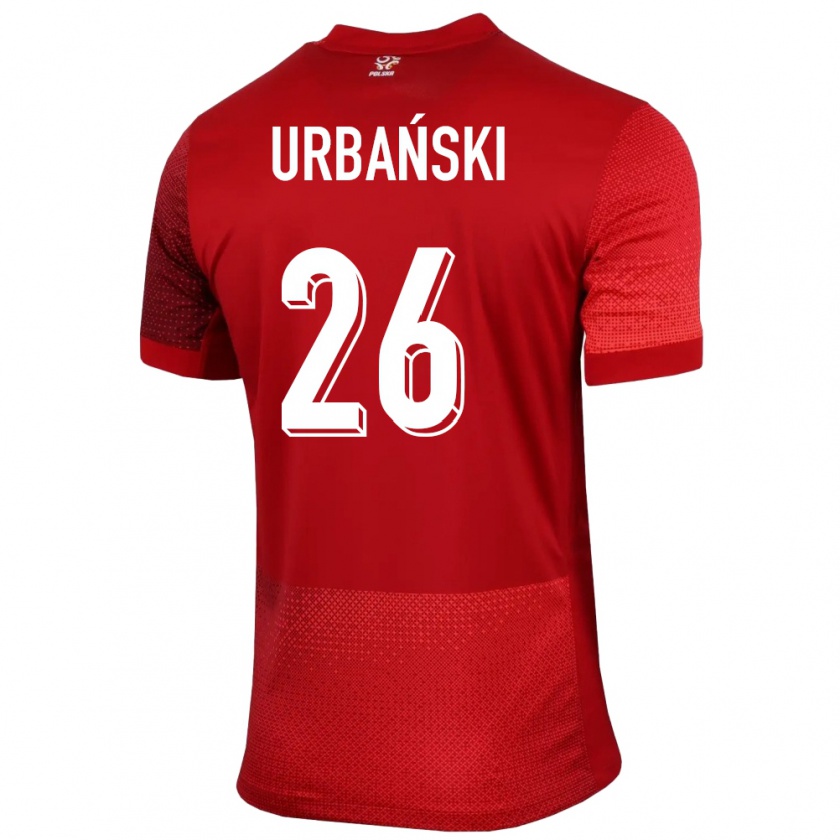 Kandiny Gyermek Lengyelország Kacper Urbanski #26 Piros Idegenbeli Jersey 24-26 Mez Póló Ing