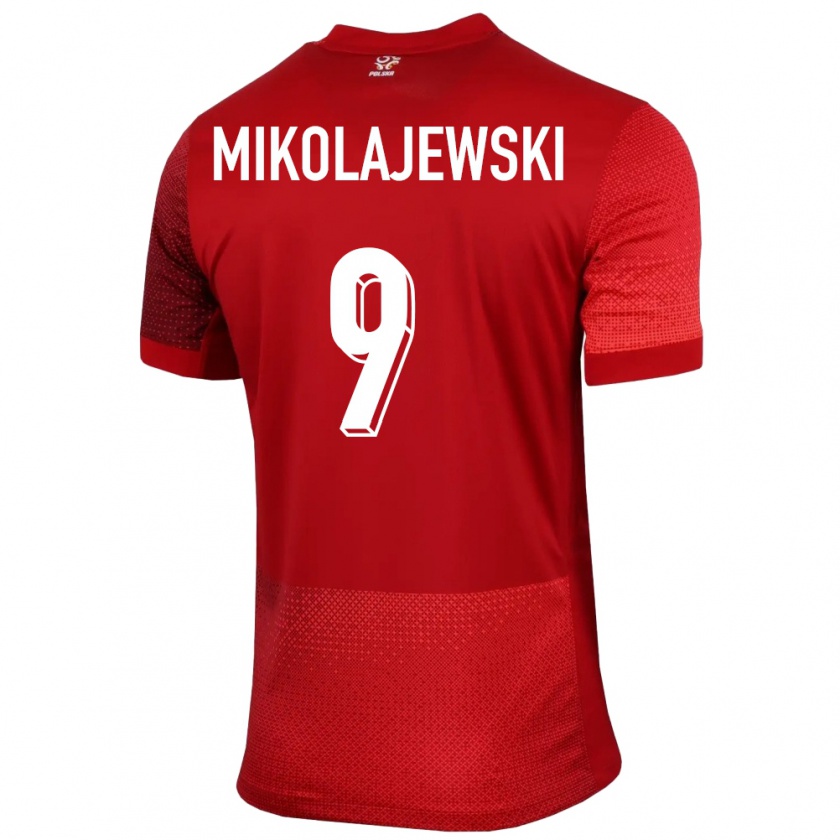 Kandiny Gyermek Lengyelország Daniel Mikolajewski #9 Piros Idegenbeli Jersey 24-26 Mez Póló Ing