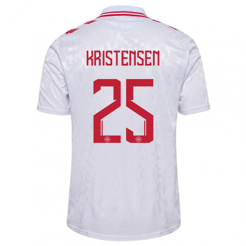 Kandiny Gyermek Dánia Rasmus Kristensen #25 Fehér Idegenbeli Jersey 24-26 Mez Póló Ing