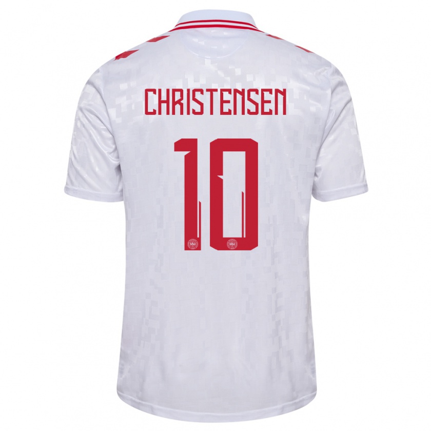 Kandiny Gyermek Dánia Gustav Christensen #10 Fehér Idegenbeli Jersey 24-26 Mez Póló Ing