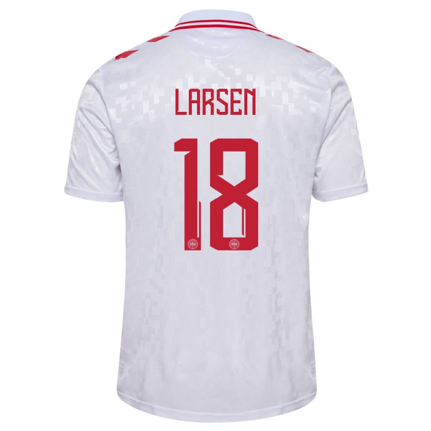 Kandiny Gyermek Dánia Lukas Larsen #18 Fehér Idegenbeli Jersey 24-26 Mez Póló Ing