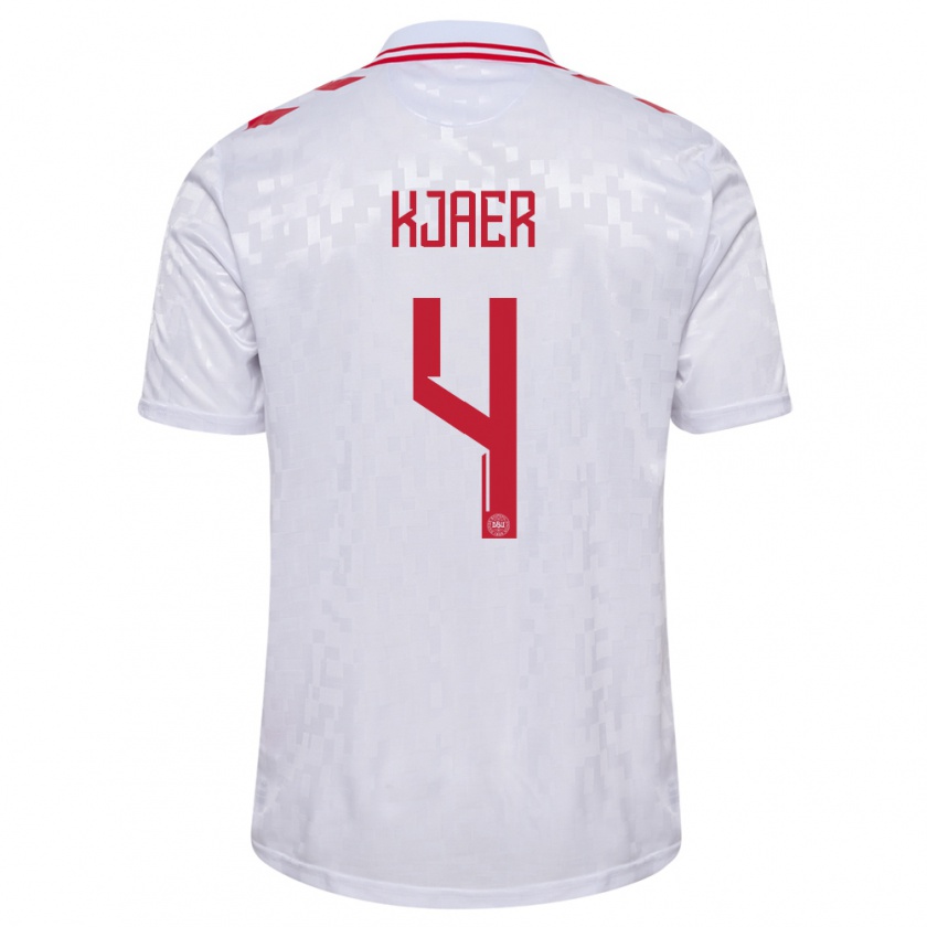 Kandiny Gyermek Dánia Simon Kjaer #4 Fehér Idegenbeli Jersey 24-26 Mez Póló Ing