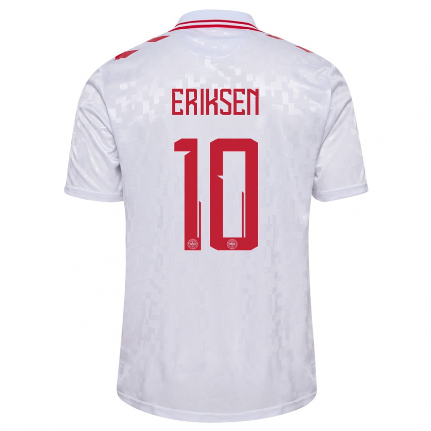 Kandiny Gyermek Dánia Christian Eriksen #10 Fehér Idegenbeli Jersey 24-26 Mez Póló Ing