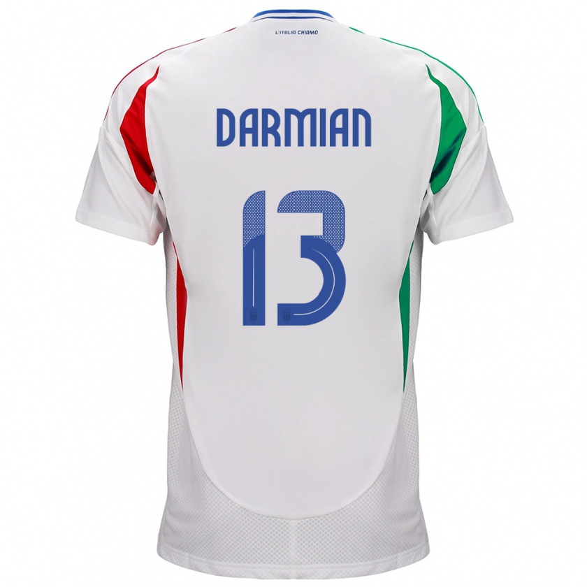 Kandiny Gyermek Olaszország Matteo Darmian #13 Fehér Idegenbeli Jersey 24-26 Mez Póló Ing