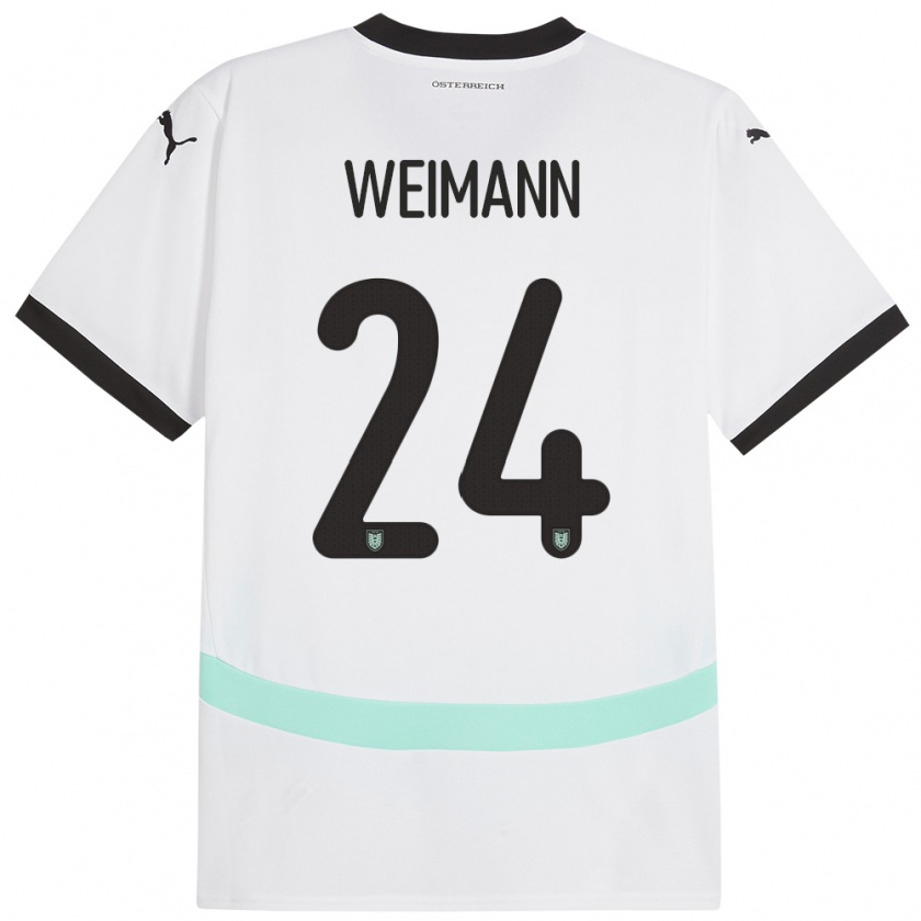 Kandiny Gyermek Ausztria Andreas Weimann #24 Fehér Idegenbeli Jersey 24-26 Mez Póló Ing