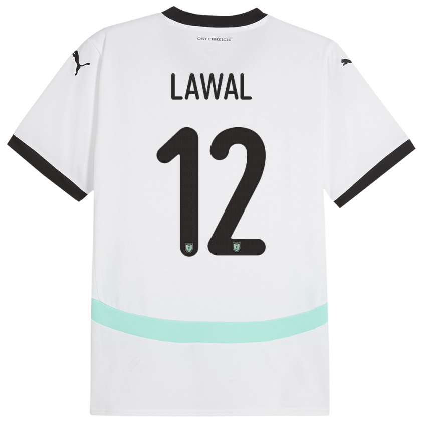 Kandiny Gyermek Ausztria Tobias Lawal #12 Fehér Idegenbeli Jersey 24-26 Mez Póló Ing