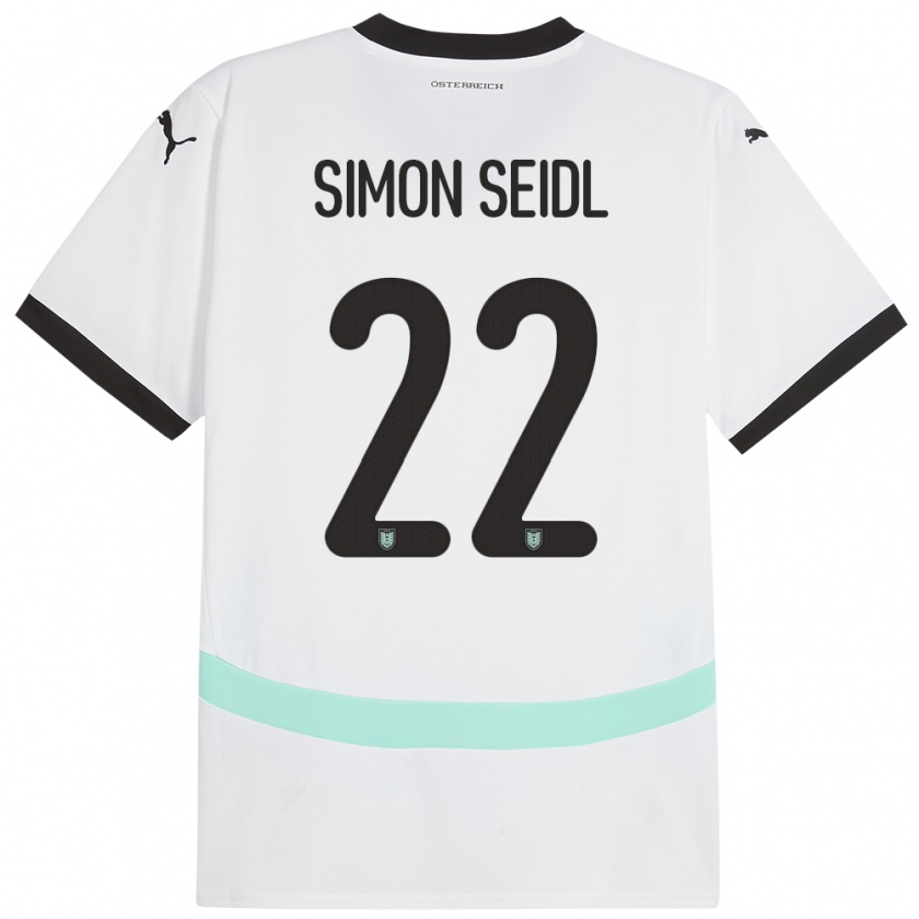 Kandiny Gyermek Ausztria Simon Seidl #22 Fehér Idegenbeli Jersey 24-26 Mez Póló Ing