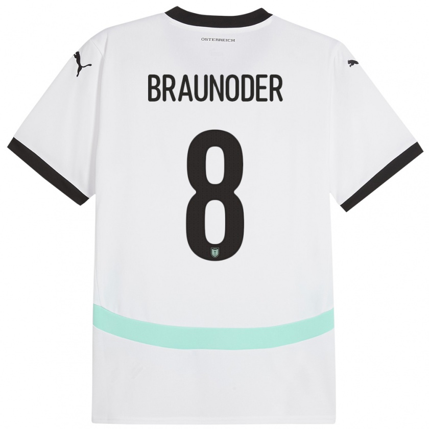 Kandiny Gyermek Ausztria Matthias Braunöder #8 Fehér Idegenbeli Jersey 24-26 Mez Póló Ing